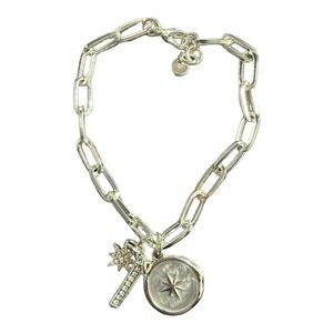 Unwritten Womens Silver Plated Star Bar Charm Link Bracelet Adjustable White